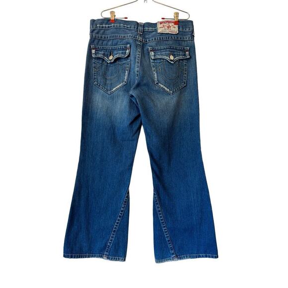 Vintage‎ Y2K TRUE RELIGION Joey Distressed Denim - Wide Leg Jeans - size 36x34 - Picture 6 of 16